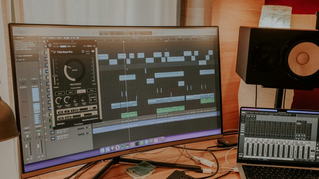 soundboard online for free - a laptop computer sitting on top of a wooden desk